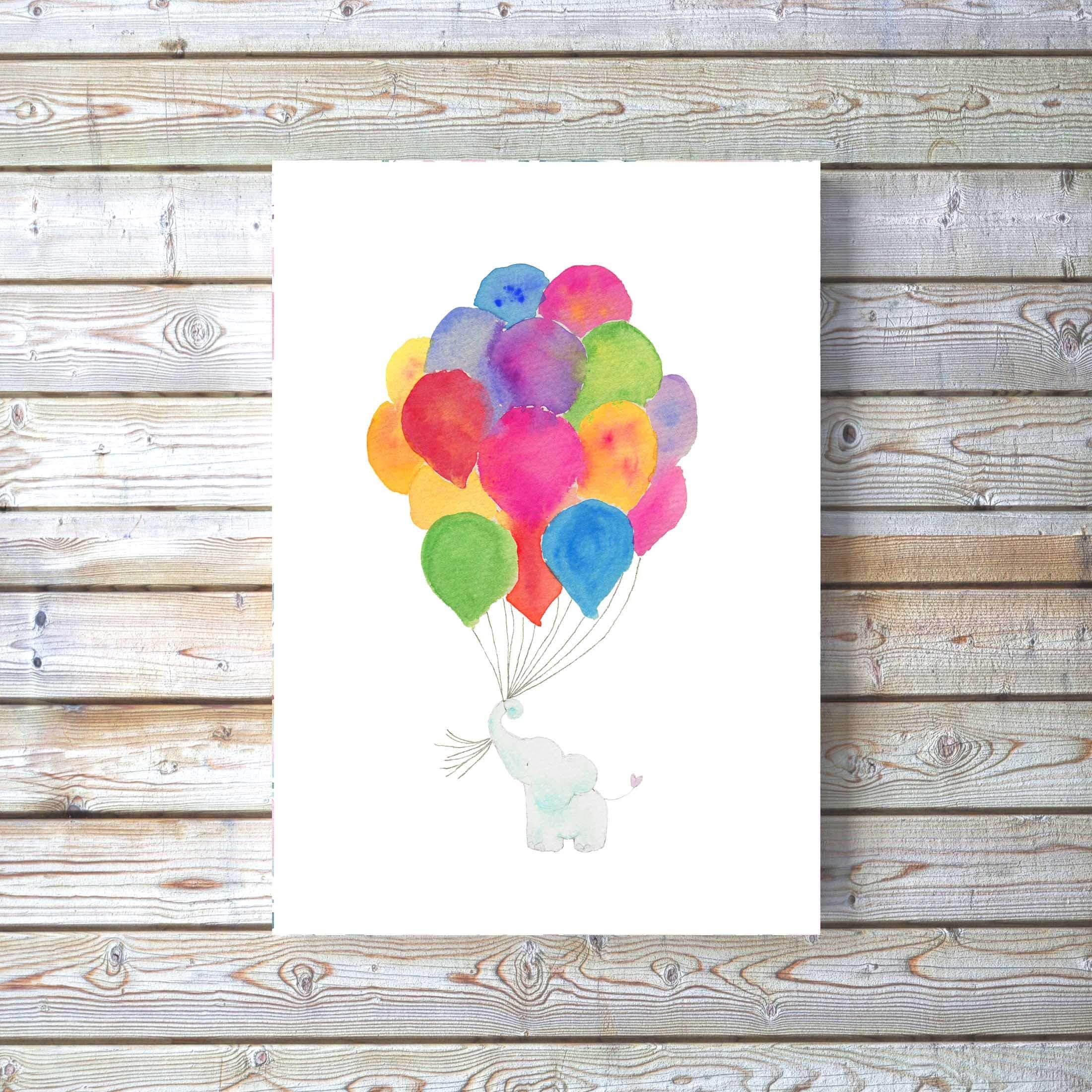 Elephant Nursery Decor, A4 Watercolour Wall Art Print Rainbow Baby Room Accessories Picture UNFRAMED, Crafty Cow Design