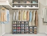 SIMPDIY 12 Pack Clear Stackable Shoe Boxes with Lids Black Frame view 7