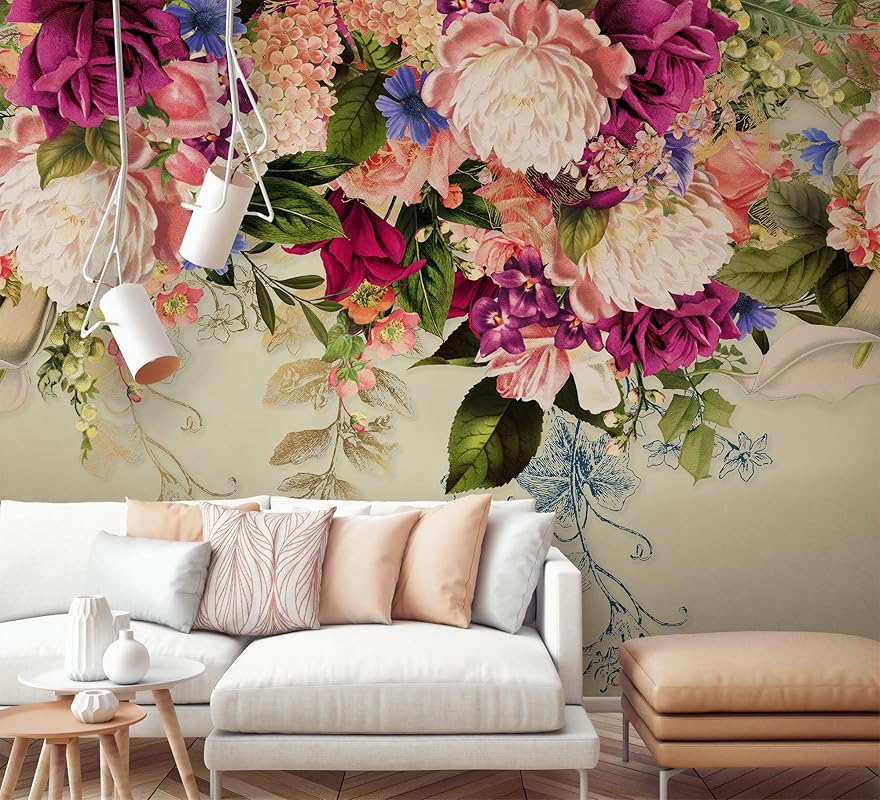 Amazon.com: Murwall Floral Wallpaper Vintage Pink Flower Wall Mural