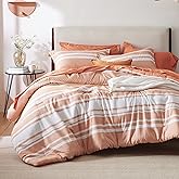 Bedsure Queen Comforter Set 7 Pieces, Burnt Orange Striped Bedding Set for All Seasons, Reversible, Cationic Dyeing Bed in a Bag with Comforter, Sheets, Pillowcases & Shams