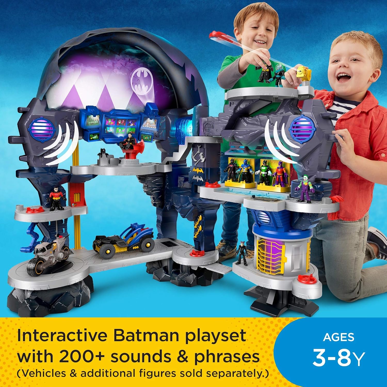 Fisher-Price Imaginext DC Super Friends Super Surround Batcave, interactive Batman playset with lights, sounds and 5 exclusive figures: Toys & Games