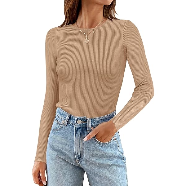 ZCSIA Women's Long Sleeve Tops 2024 Fall Clothes Ribbed Knit