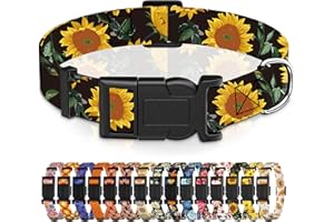 Seyezo Dog Collar for Boys Girls, Sunflower Puppy Collar for Small Medium Large Dogs, Adjustable Soft Floral Pet Collar with Safety Buckle for Male Females(Black Sunflower,S)