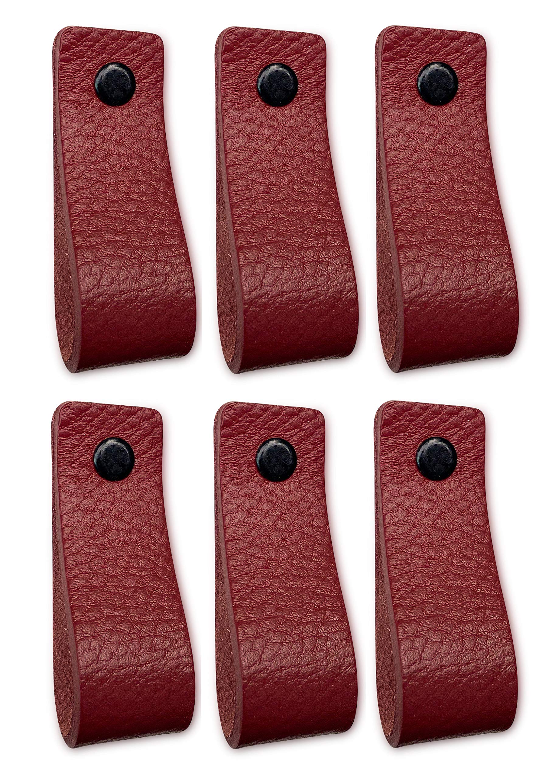 Brute Strength - Bordeaux Red Leather Cabinet Handles - 6 Pcs - 16.5 x 2.5 cm - Industrial Style - Kitchen, Bathroom, Dresser โ image 1