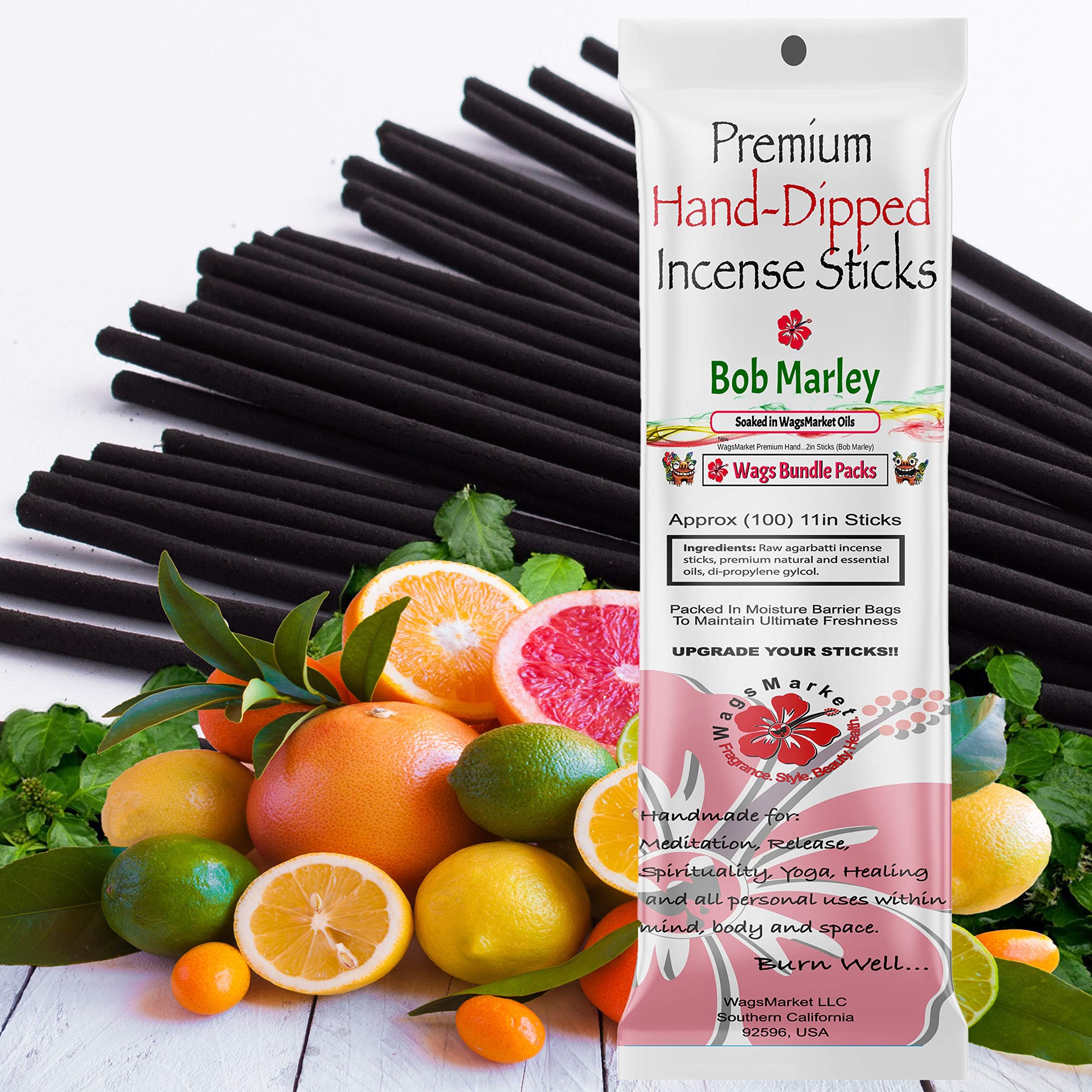 WagsMarket Premium Hand Dipped Incense Sticks, You Choose The Scent. 100-12in Sticks. (Bob Marley)