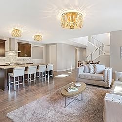 Crystal Flush Mount Ceiling Light, Gold Ceiling