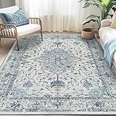 RELEANY Area Rugs 5'x7' Washable Non-Slip, Floral Vintage Distress Print Pattern Medallion Carpet for Living Room Bedroom Dining Room, Light Blue Navy Beige Gray White
