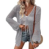 Women's Crochet Cardigan Light Weight Long Sleeve Tie Front Hollow Out Thin Cardigan