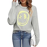 WLLW Women's Graphic Sweater Long Sleeve Crew Neck Casual Printed Sweaters Knit Loose Pullover Tops