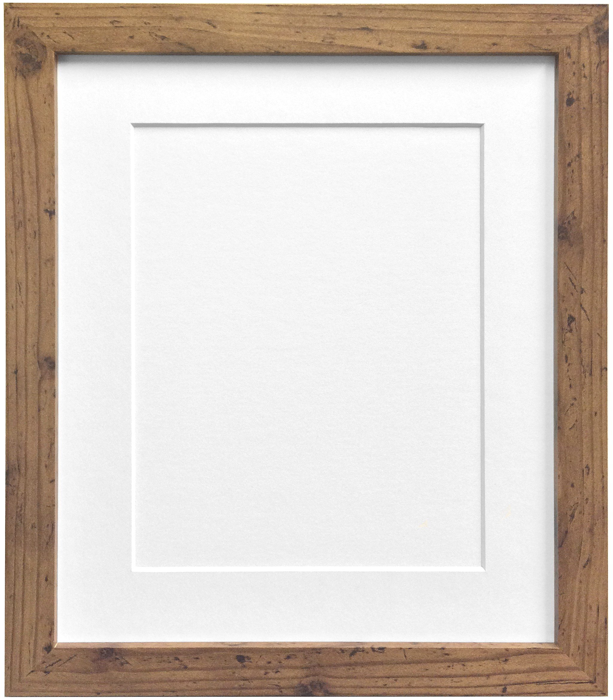 FRAMES BY POST 25mm wide H7 Rustic Oak Picture Photo Frame with White Mount A3 for Pic Size A4 (Plastic Glass)