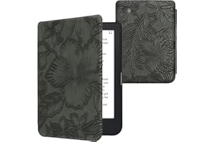 kwmobile Case Compatible with Kobo Clara 2E / Tolino Shine 4 Case - eReader Cover - Embossing Flowers Green