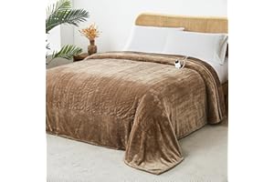 JKMAX Electric Heated Heating Blanket - Heated Bed Blanket Twin Size 62"x84" with 10 Heating Levels 8 Hours Auto Off Fast Heating - Electric Blanket Ultra Soft Overheat Protection ETL Certified Beige