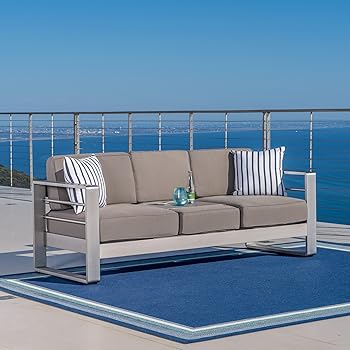 Amazon.com : Crested Bay Outdoor Aluminum Khaki Sofa with Tray : Garden