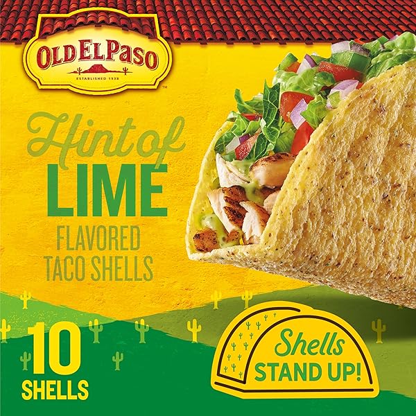 OLD EL PASO STAND ‘N STUFF TACO SHELLS, HINT OF LIME FLAVORED, GLUTEN FREE CRUNCHY CORN TACO SHELLS, 10 COUNT, 5.4 OZ