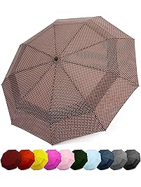EEZ-Y Compact Travel Umbrella w/Windproof Double Canopy Construction - Auto Open/Close Button