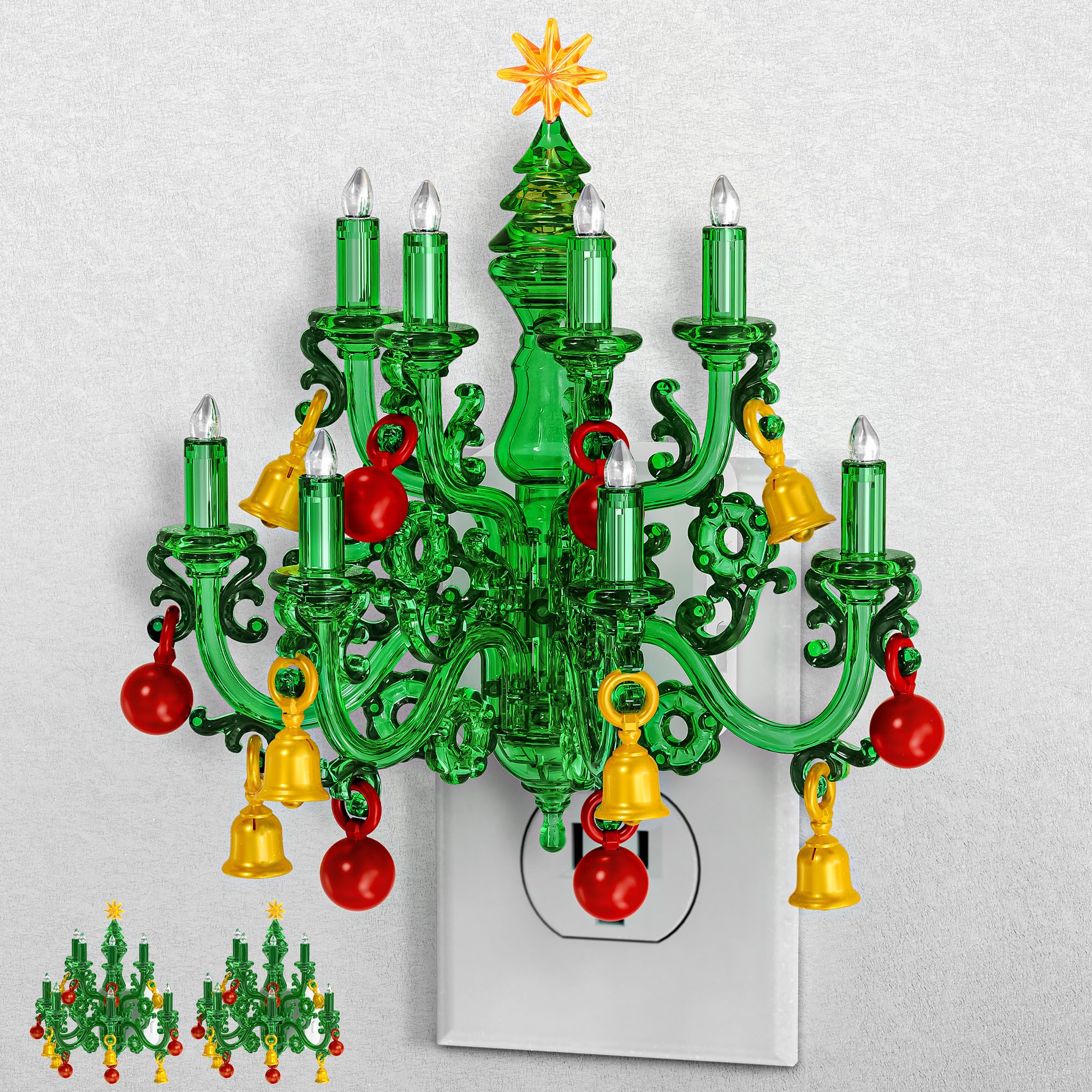 Briignite Christmas Night Light, RGB Color Changing Night Lights Plug into Wall, Chandelier Night Lights with Dusk to Dawn Sensor, Rotatble Plug in Nightlight for Christmas Decoration Party, 2 Pack Image