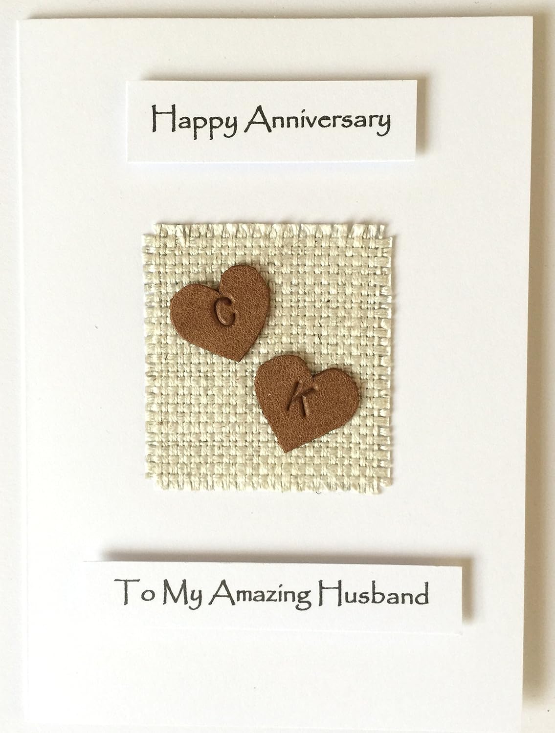 Amazon Com 3rd Wedding Anniversary Card Handmade Personalised Tan Leather Hearts Made In Uk Handmade