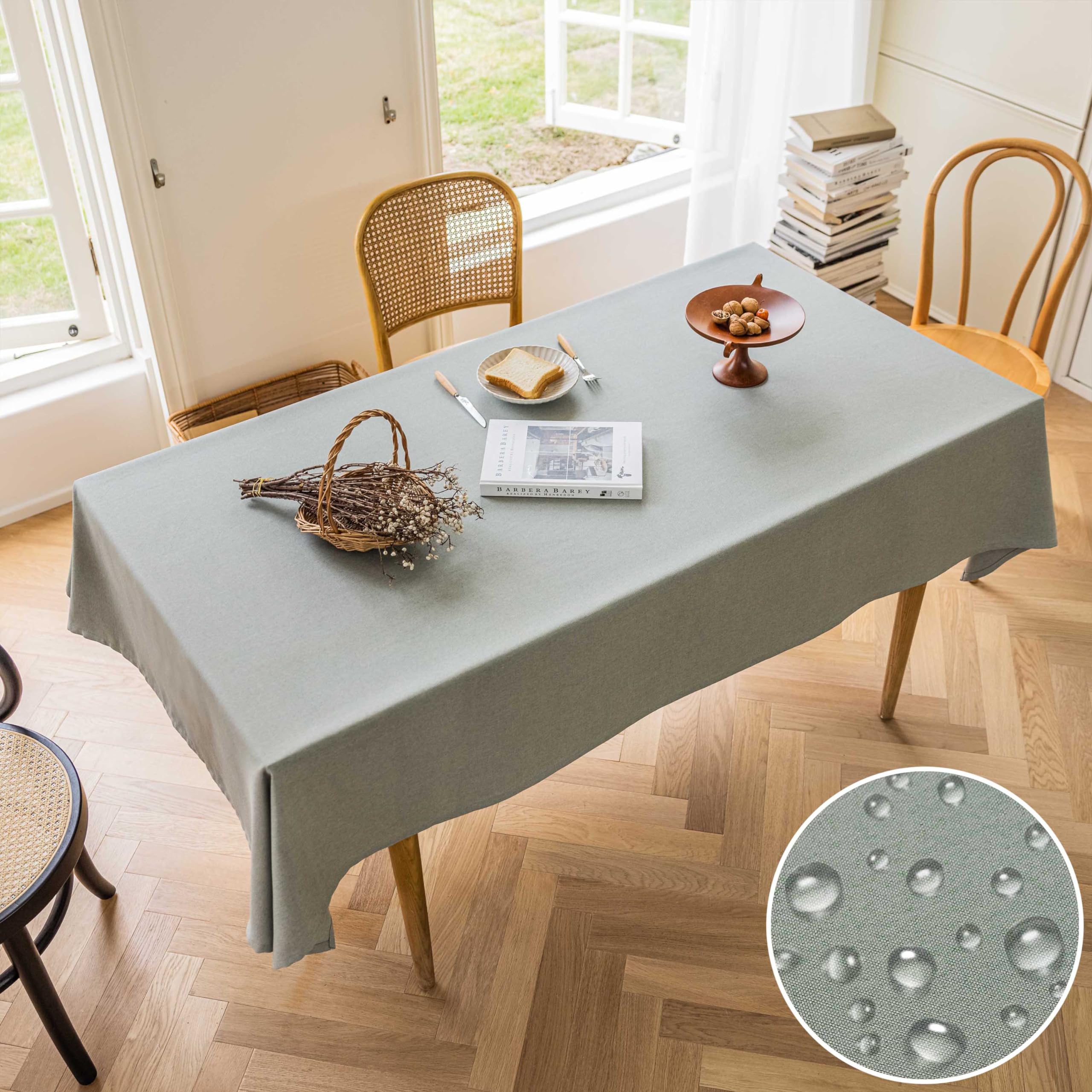 Home Brilliant Wipeable Table Cloth 6ft, Polyester Tablecloth Waterproof Hard-Wearing, Washable Heat-Resistant Table Cover 55 x 72 Inch, Sage Green, 140CM x 183CM