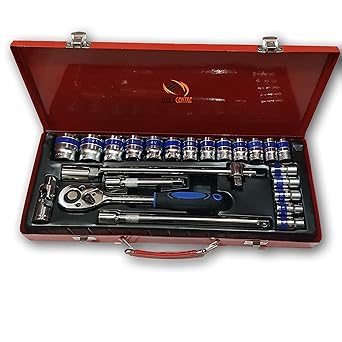 KROST 1/2 SOCKET SET Stainless Steel 1/2 inch Square Drive Socket Set (Red, 24 Piece)