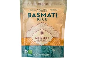 Meraki Organic White Basmati Rice 2 LB Bag - Pleasant Aroma, Thin, Extra Long Separated Fluffy Texture - Authentic Rice from Punjab, 100% USDA Certified Organic, Gluten-Free, Non-GMO, Vegan, Halal Kosher Low Sodium & Delicious No Artificial Flavors