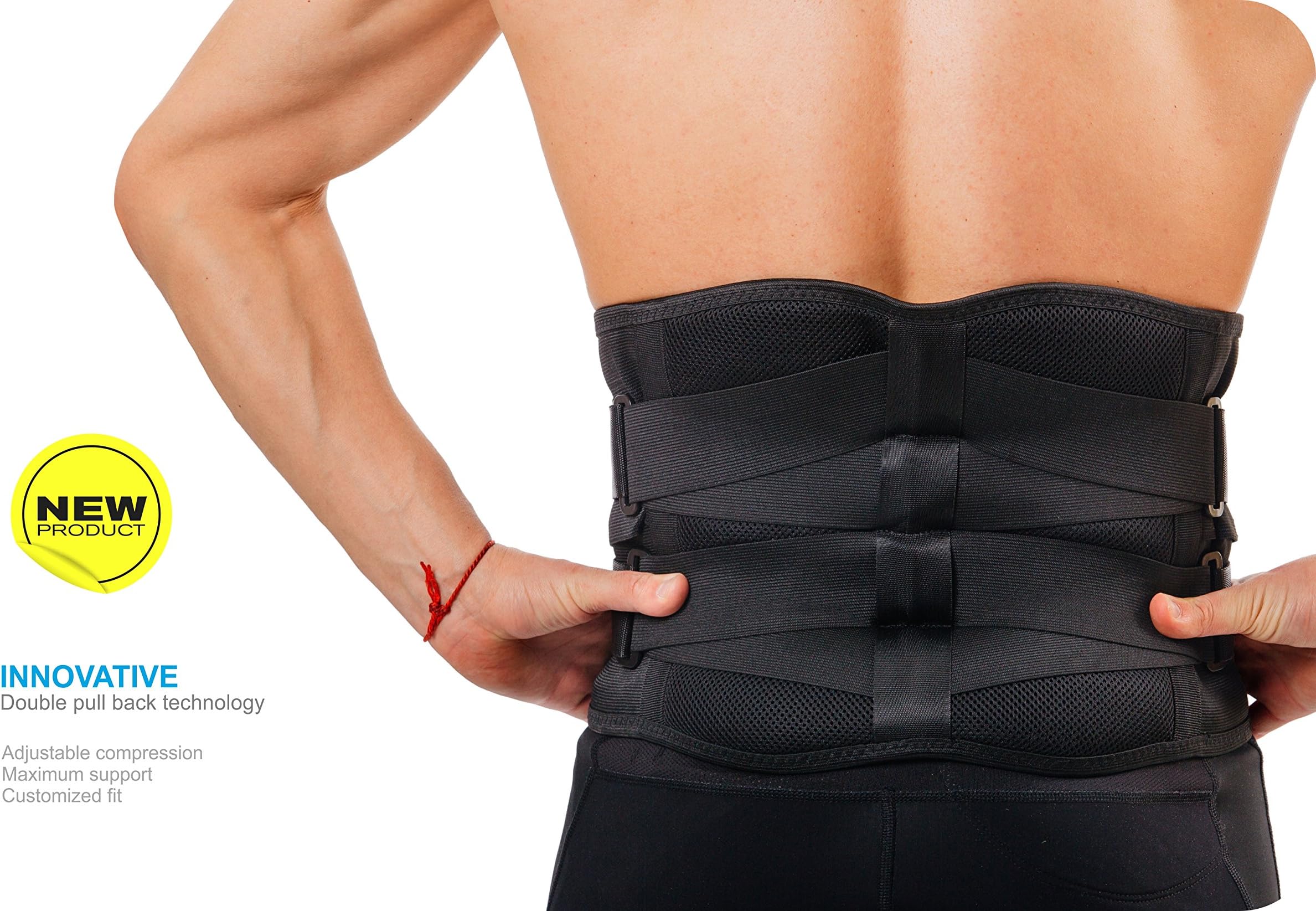 JODEKKO Premium Lumbar Support Belt Breathable Adjustable for Lower Back Pain Relief Spinal Traumas Sciatica or Herniated Disc (Black) (L)