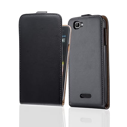 Cadorabo Hülle für WIKO Rainbow - Hülle in KAVIAR SCHWARZ – Handyhülle aus glattem Kunstleder im Flip Design - Case Cover Sch