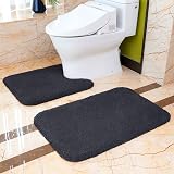 Non Slip Bath Mat Set 50x80cm & 50x60cm U Shape Black