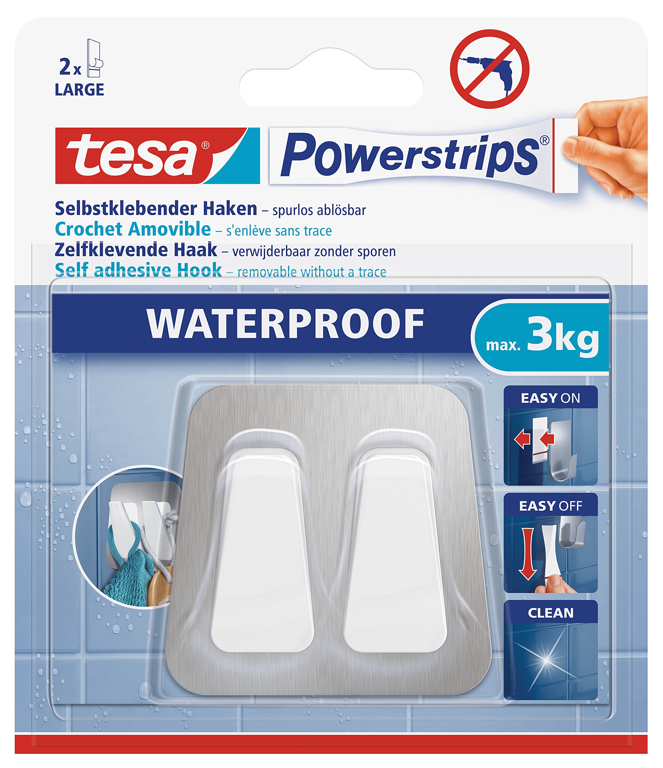 tesa Powerstrips Waterproof Duo Hook Metal-Plastic