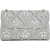 BBTT.ful Flower Evening Handbags Chain Strap Square Shoulder Bag Crossbody Bag Crystals Rhinestone Clutch Purse
