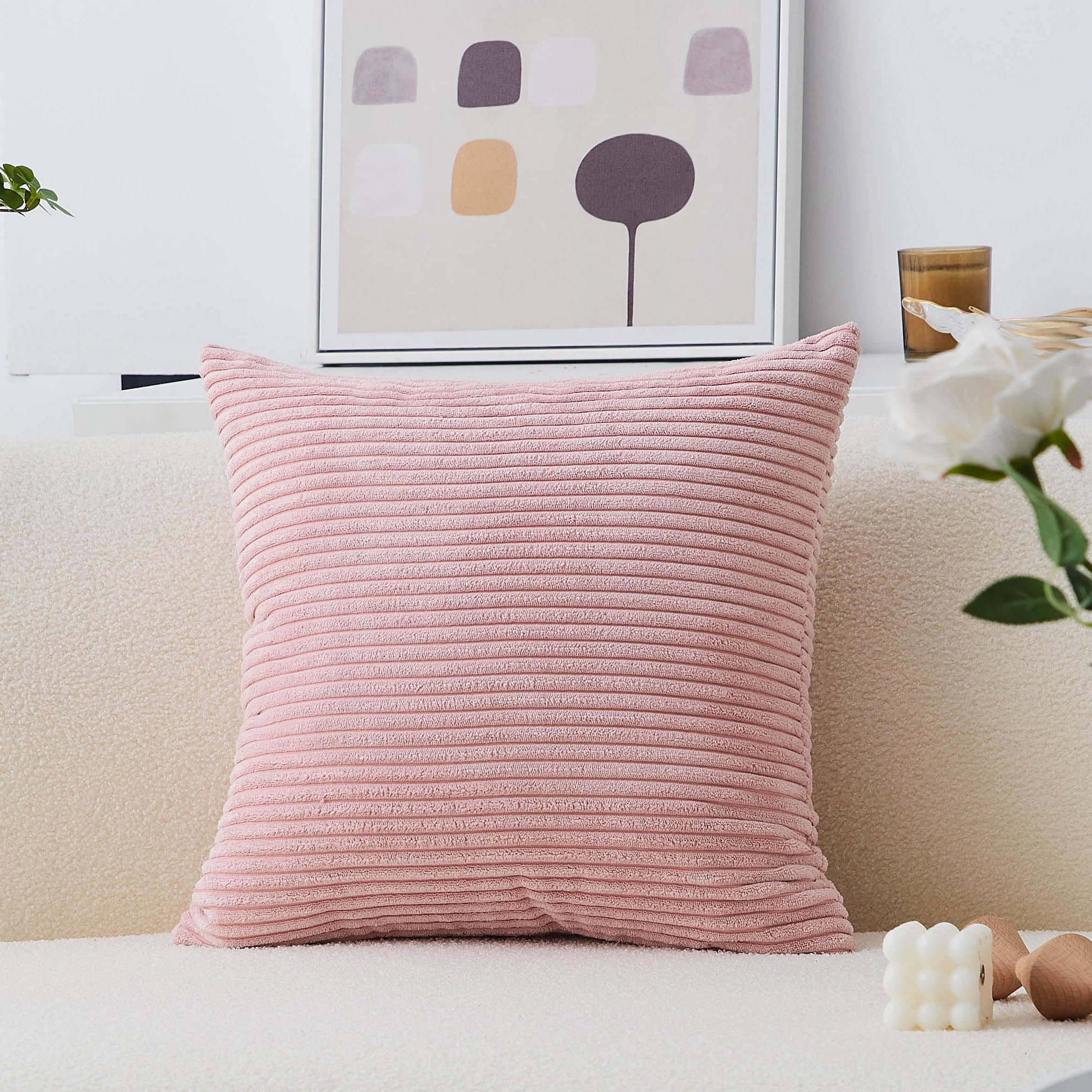 Photo 1 of Home Brilliant Plush Pillow Cover Pink Corduroy Striped Throw Pillow Cover 20x20 Soft Square Throw Pillow for Anniversary Women Girl Gifts, 20 x 20 inch (50cm), Baby Pink