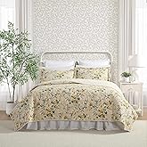 Laura Ashley - King Quilt Set, Reversible Cotton Bedding with Matching Shams, Lightweight Home Decor for All Seasons (Roses Gold, King)