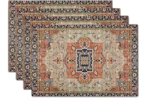 APORTT Aztec Terracotta Boho Placemats Set of 4 Vintage Persian Rust Retro Carpet Linen Washable Kitchen Dining Table Mats Stain Heat-Resistant Desktop Decor Place Mats for Home Party Indoor 12x18 in