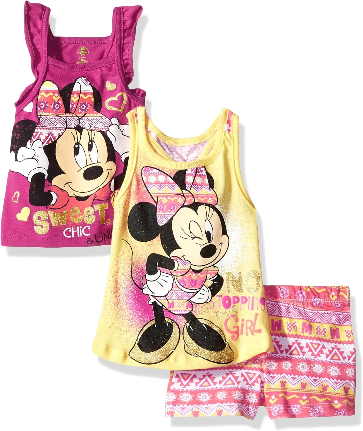 Disney Girls' 3 Piece Mouse Short Set, Minnie Pink, 12m