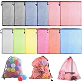 PLULON 15 Pcs Mesh Bag Drawstring Mesh Laundry Bags, 13 x 15.5 Inch Nylon Drawstring Bag for Pool Beach Ball Toys Storage Bag for Collecting Travel Sports Gym (Multicolor)