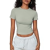 kayamiya Women's Basic Short Sleeve Cotton Shirts Slim Fit Crewneck Summer Trendy Y2k Baby Tee Crop Tops