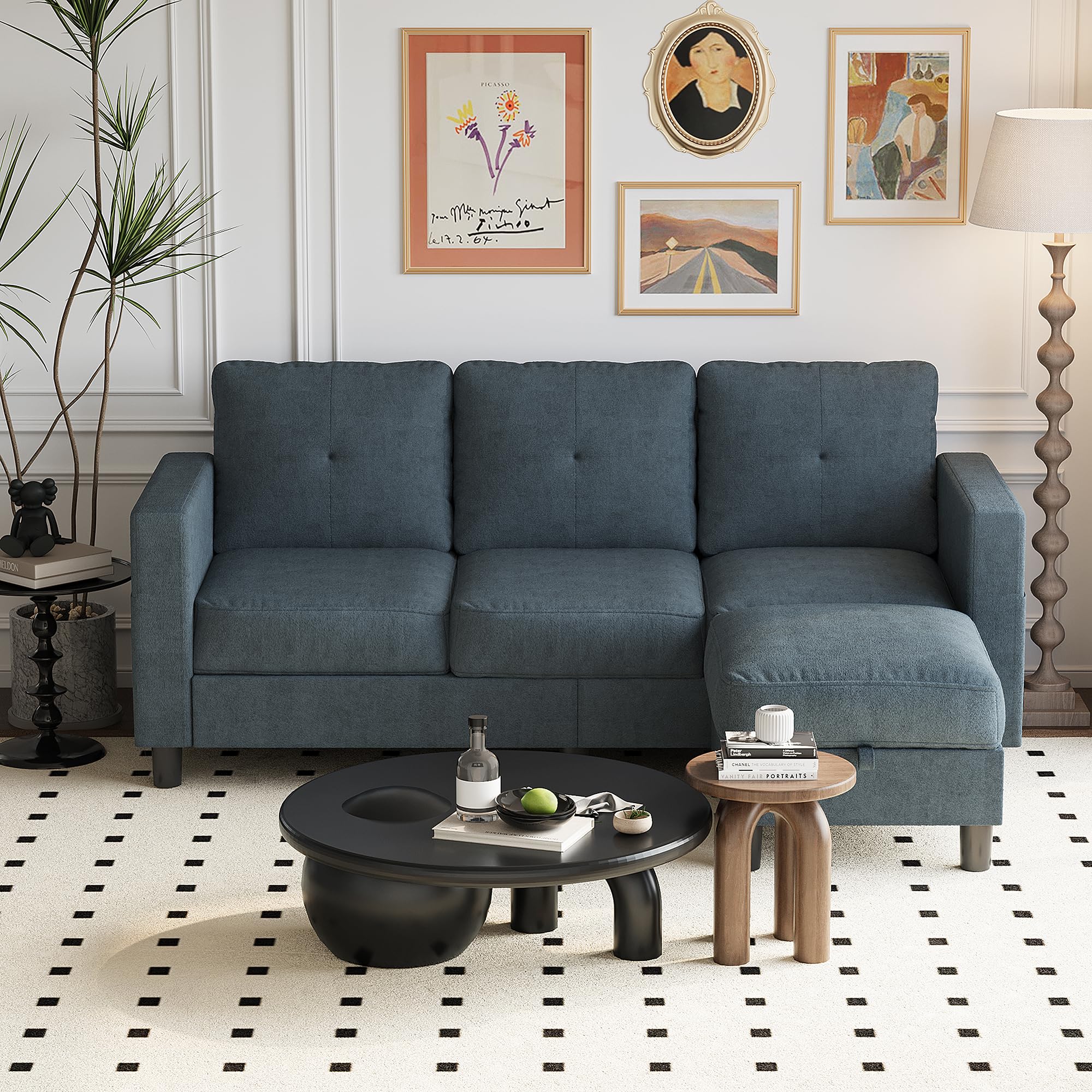 Photo 1 of *****PARTIAL SET**** Shintenchi Small Convertible Sectional Sofa Couch with Movable Ottoman,3 Seat L-Shaped Linen Fabric Modern Sofa,Upholstered Sofa for Apartment,Living Room and Office,Dark Grey