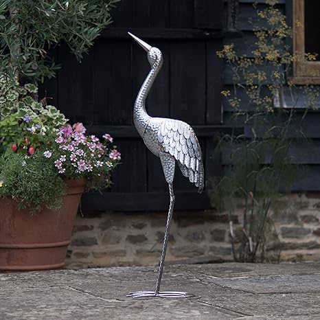 Creekwood Ornement De Grue Oiseau Statuary Jardin Statue Silver 15 X 49 X 107 Cm