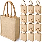 Saintrygo 10 Pcs Burlap Tote Bags Burlap Gift Tote with Handles Reusable Beach Bridesmaid Welcome Bags for DIY Wedding Shopping Pool Party Favor, 11.1''x 9.5''x 4.2''(Khaki)