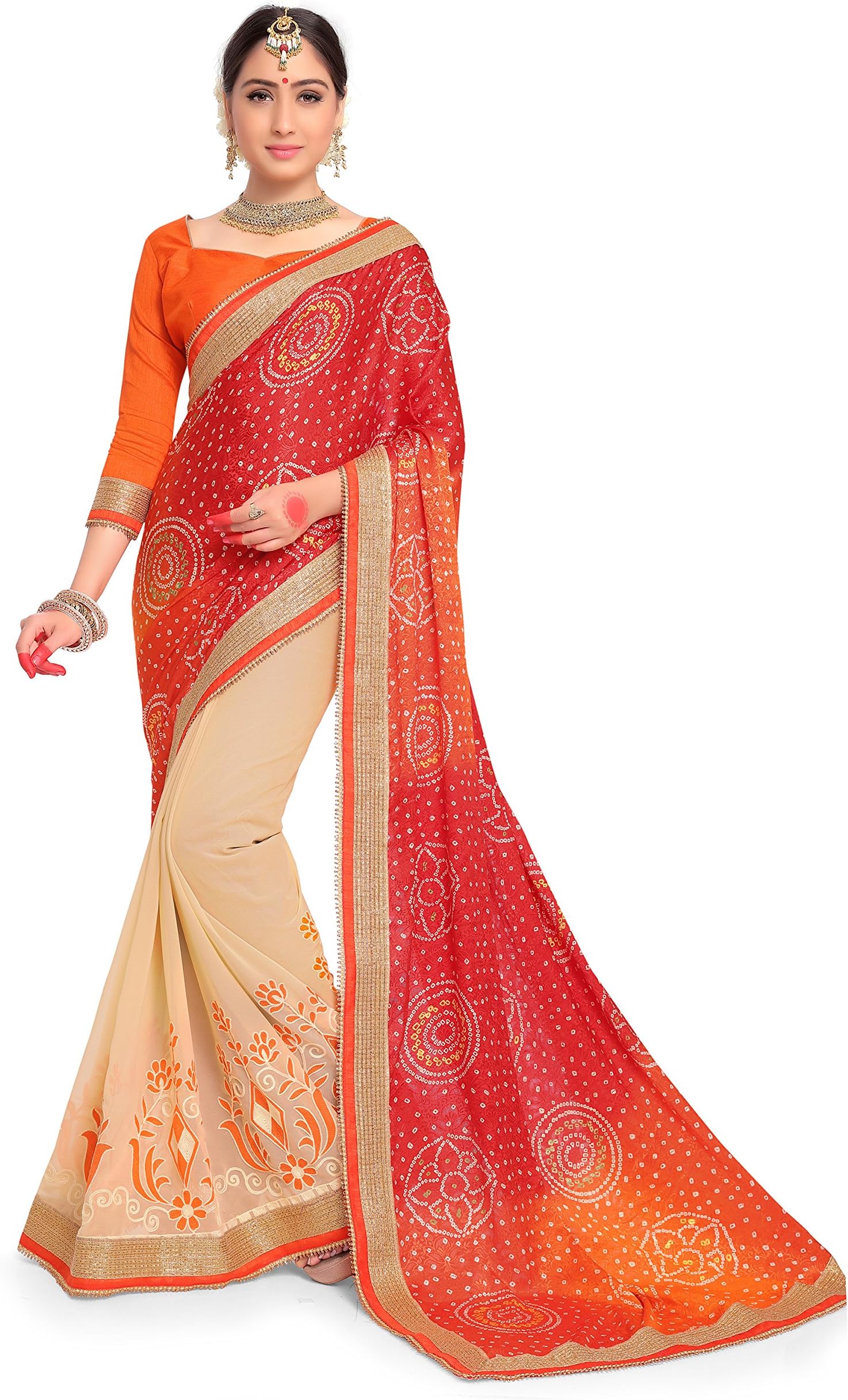 Indian Bollywood Sarees for Women Faux Georgette Embroidered Saree l Tradional Wedding Wear Sari with Unstitched Blouse