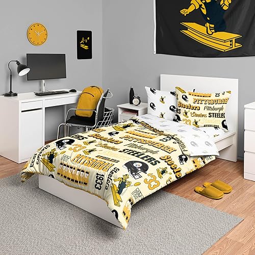FOCO Pittsburgh Steelers NFL Retro Bed in a Bag Comforter Bedding 5 Piece Twin Set