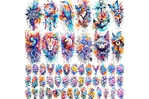 GLARYYEARS 52 Watercolor Temporary Tattoos for Women Adults - Realistic 3D Floral Butterfly Phoenix Mandala Fake Tattoos Set, Waterproof Long Lasting Body Sticker for Parties Weddings (12 Large Tattoos Included)