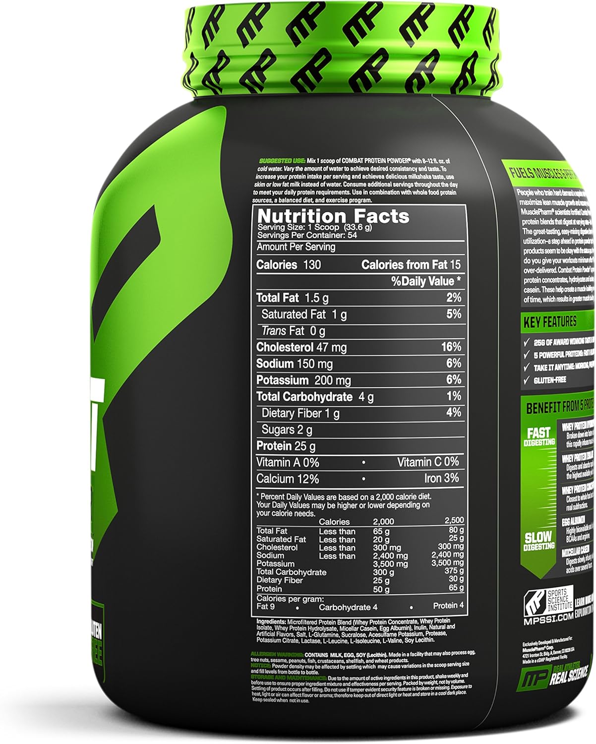 MusclePharm Combat Protein Powder, 5 Protein Blend, Vanilla, 4 Pounds, 54 Servings: Health & Personal Care