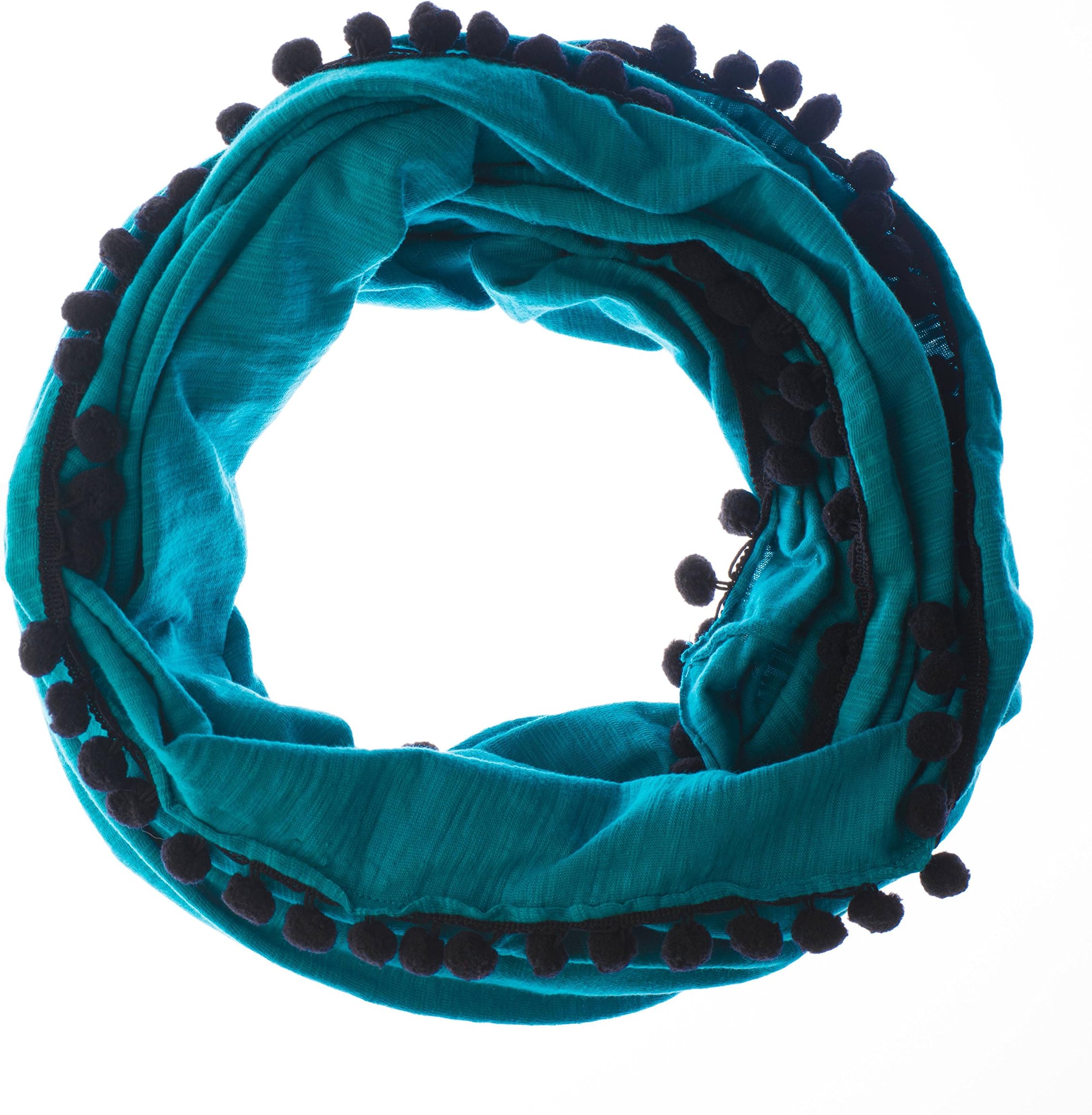 Pom Pom Infinity Scarf with Black Pom Pom Trim 100% Jersey Cotton by Elizabeth Koh