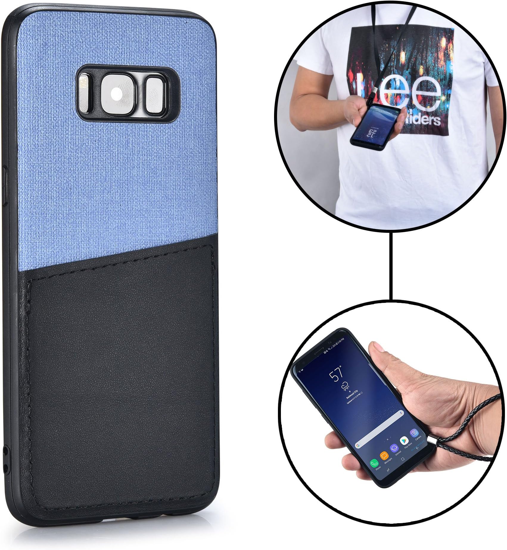 MANGATA KORE Wallet Case for Samsung Galaxy S8 | Wristlet Case & Neck Strap Rugged Lanyard | Leather Card Pocket + Wrist Strap (Lavender)