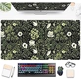 Dark Green Floral Plants XXL Gaming Mousepad & Desk Pad - Nature Leaf Flower Laptop Keyboard Mat 31.5 x 15.75