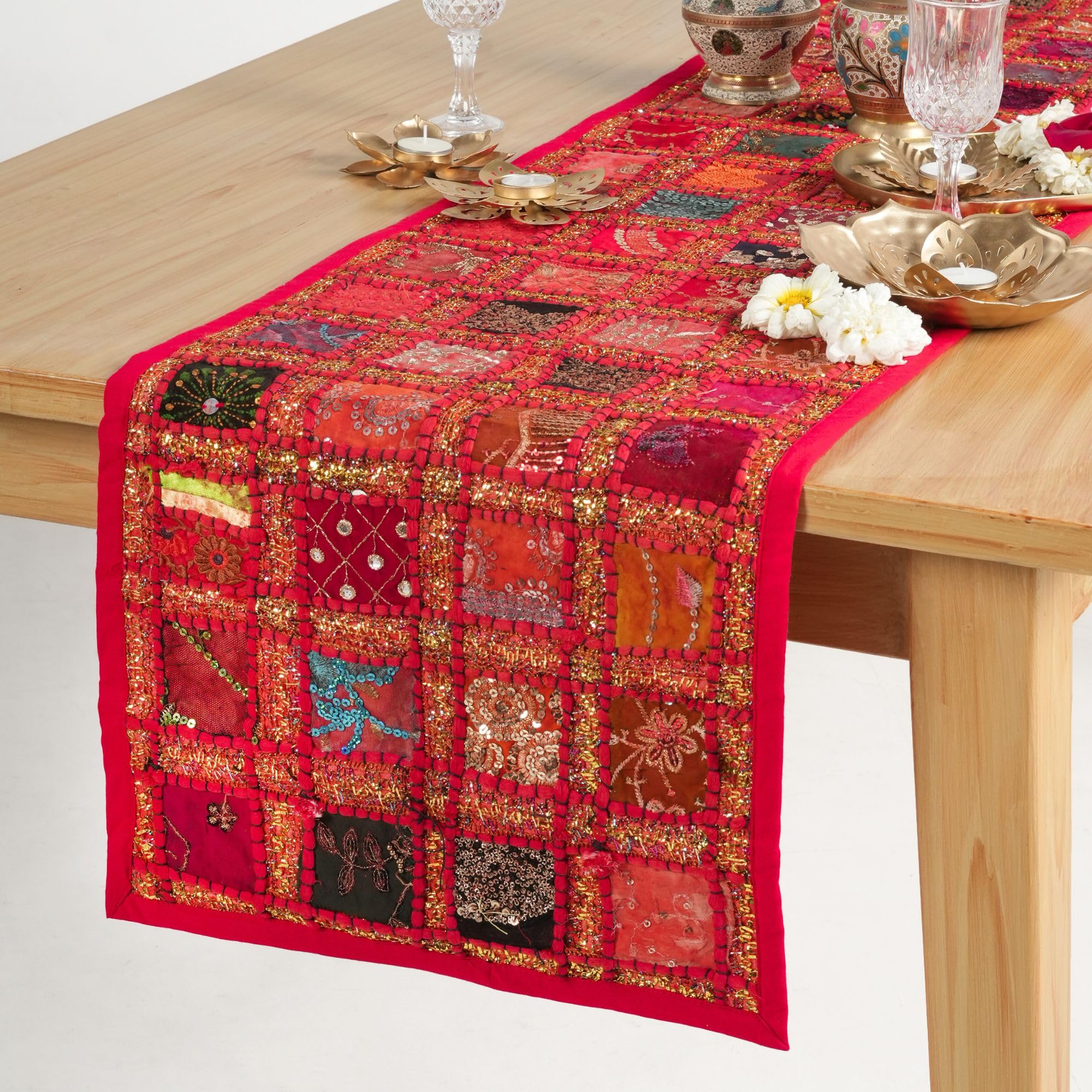 Red Embroidered Table Runner