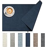 DOLOPL Placemats Set of 6, Reversible Wipeable & Heat Resistant Place Mats, Modern Faux Leather Table Mats for Kitchen, Neutral Washable Tablemats for Dining Table Decor, Wedding, Party(Navy Blue)