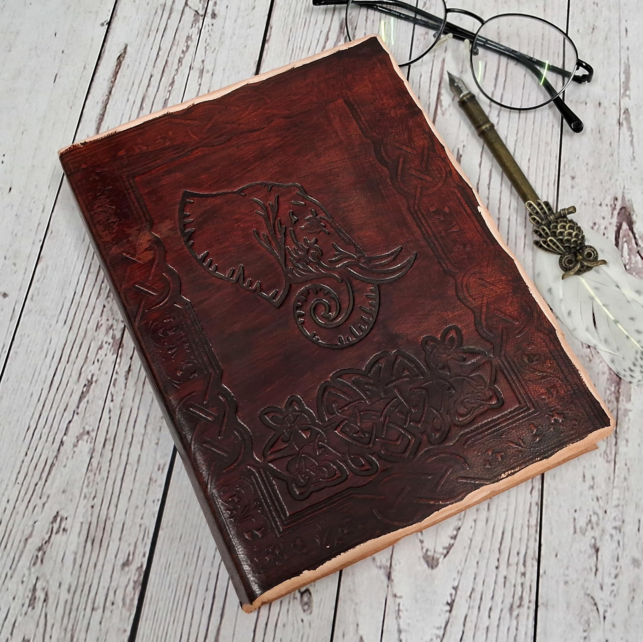 Purpledip Leather Journal (Diary Notebook) 'African Safari': Handmade Paper In Deckle Edge Leather Cover With Unique Chipped Borders For Corporate Gift Or Personal Memoir (11122)
