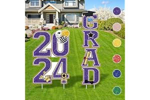 WNTEPLE Graduation Yard Sign Class of 2024 Decorations - "2024 GRAD", 4 Pcs Large Size Purple Glittering Waterproof Congrats Grad Lawn Signs with Stakes for Outdoor Decor, High School College Graduation Party Supplies