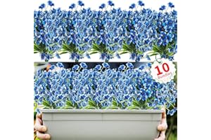 Usmilegift 10 Bundles Outdoor Artificial Flowers,UV Resistant Fake Flowers Plants for Outdoors Outside Front Porch Window Box Hanging Planter, Home Garden Decoration(Blue)